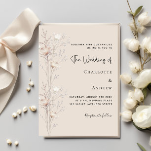 Invitation Mariage fleur sauvage beige élégant