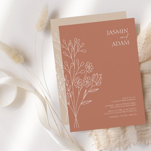 Invitation Mariage Fleur sauvage blanc en terre cuite minimal