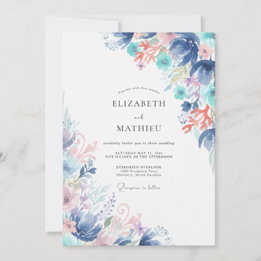 Invitation Mariage Fleur Sauvage Bleu Azur (Devant)