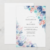 Invitation Mariage Fleur Sauvage Bleu Azur (Devant / Derrière)