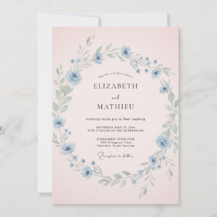 Invitation Mariage Fleur Sauvage Bleu Ciel Dainty Blush