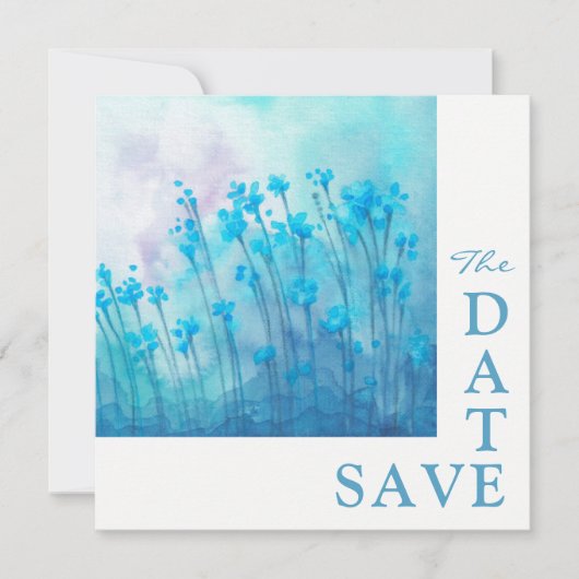Invitation Mariage Fleur sauvage Bleu Enregistrer La Date (Devant)