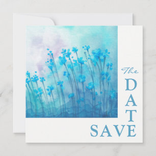 Invitation Mariage Fleur sauvage Bleu Enregistrer La Date