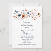 Invitation Mariage Fleur sauvage bleu et orange (Devant)
