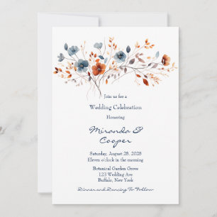 Invitation Mariage Fleur sauvage bleu et orange