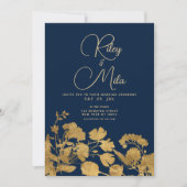 Invitation Mariage fleur sauvage bleu marine de luxe (Devant)