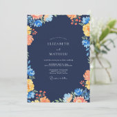 Invitation Mariage Fleur Sauvage Bleu Marine Ocre (Debout devant)