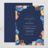 Invitation Mariage Fleur Sauvage Bleu Marine Ocre (Devant / Derrière)