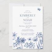 Invitation Mariage fleur sauvage bleu moderne (Devant)