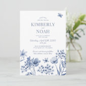 Invitation Mariage fleur sauvage bleu moderne (Debout devant)