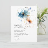 Invitation Mariage Fleur sauvage bleu moderne (Debout devant)