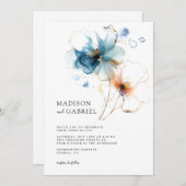 Invitation Mariage Fleur sauvage bleu moderne (Devant / Derrière)