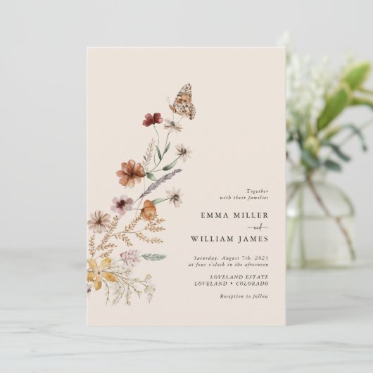 Invitation Mariage Fleur sauvage Boho (Debout devant)