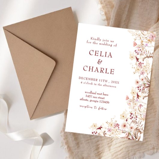 Invitation Mariage fleur sauvage Boho