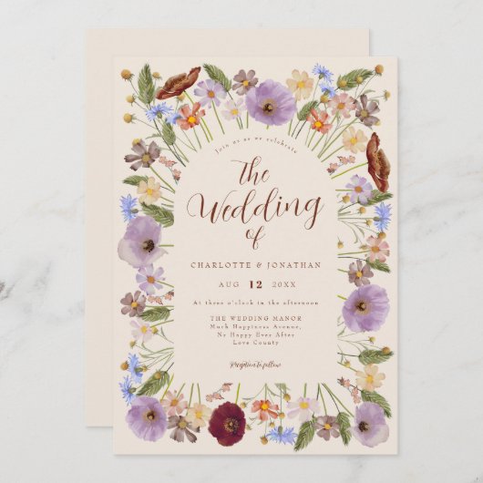 Invitation Mariage Fleur sauvage Boho (Devant / Derrière)