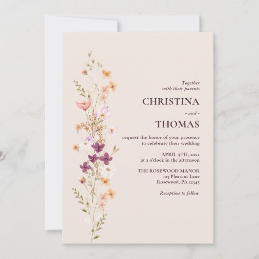 Invitation Mariage Fleur sauvage Boho (Devant)