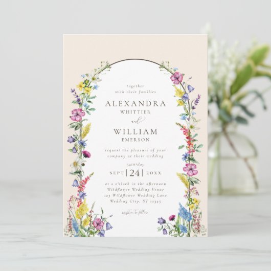 Invitation Mariage Fleur sauvage Boho Arch (Debout devant)