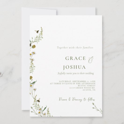 Invitation Mariage Fleur sauvage Boho Daisy Beidge (Devant)