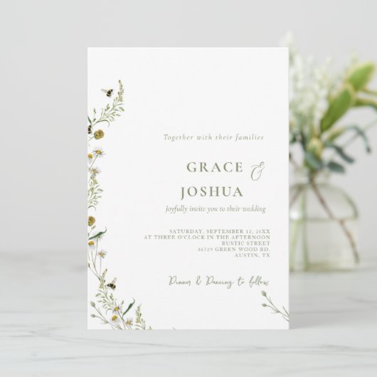 Invitation Mariage Fleur sauvage Boho Daisy Beidge (Debout devant)