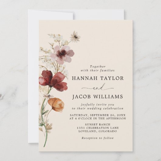 Invitation Mariage Fleur sauvage Boho Fall (Devant)