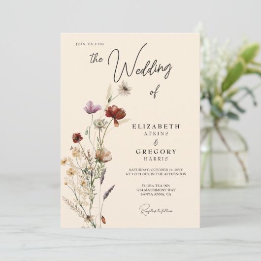 Invitation Mariage Fleur sauvage Boho Fall (Debout devant)