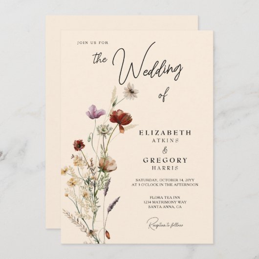 Invitation Mariage Fleur sauvage Boho Fall (Devant / Derrière)