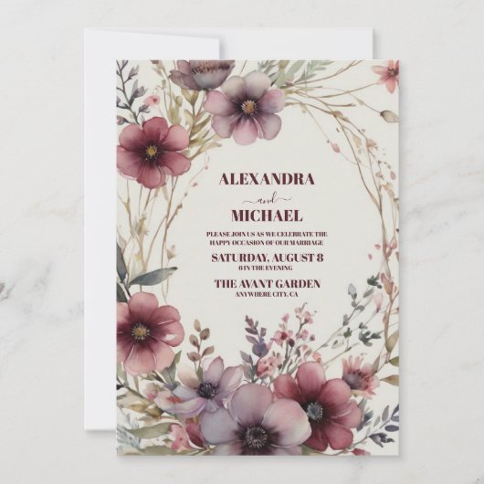 Invitation Mariage Fleur sauvage Boho Fall (Devant)