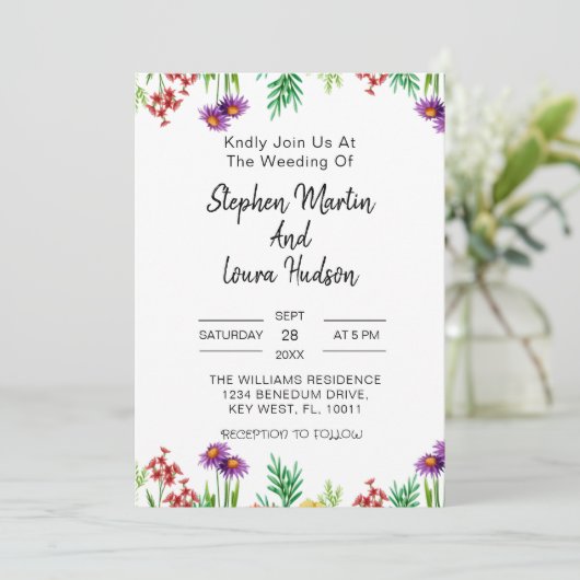 Invitation Mariage fleur sauvage Boho Fleur sauvage Floral Wr (Debout devant)