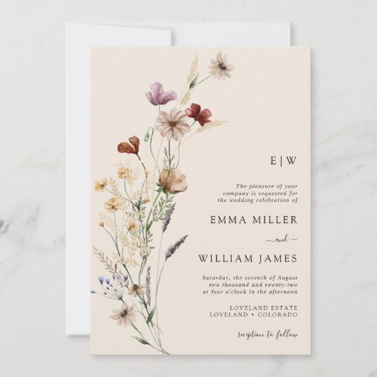 Invitation Mariage Fleur sauvage Boho moderne (Devant)