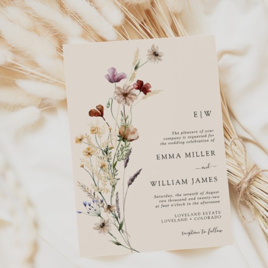 Invitation Mariage Fleur sauvage Boho moderne