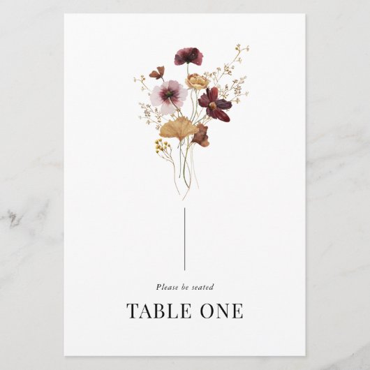Invitation Mariage Fleur sauvage Boho moderne Nom Numéro de t (Devant)