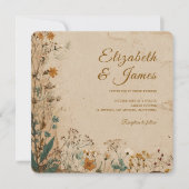 Invitation Mariage Fleur sauvage Boho rustique frontière beig (Devant)