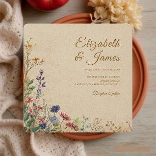 Invitation Mariage Fleur sauvage Boho rustique frontière beig