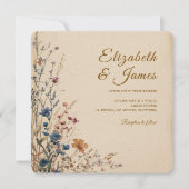 Invitation Mariage Fleur sauvage Boho rustique frontière beig (Devant)