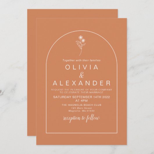 Invitation Mariage fleur sauvage Boho Terracotta (Devant / Derrière)