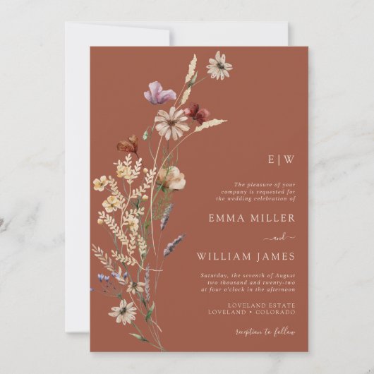 Invitation Mariage Fleur sauvage Boho Terracotta (Devant)