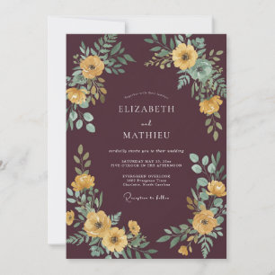 Invitation Mariage Fleur Sauvage Bourgogne Or