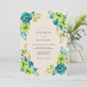 Invitation Mariage Fleur Sauvage Chartreuse Sarcelle (Debout devant)