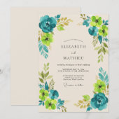 Invitation Mariage Fleur Sauvage Chartreuse Sarcelle (Devant / Derrière)