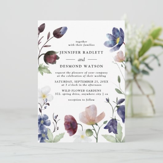 Invitation Mariage Fleur sauvage Chic Boho (Debout devant)