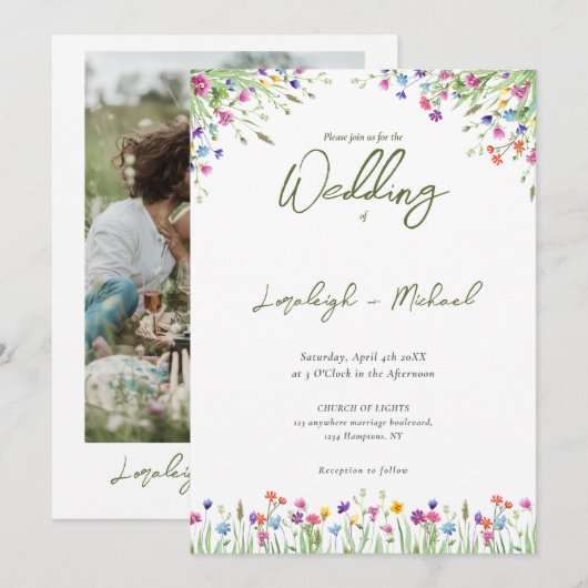 Invitation Mariage fleur sauvage chic moderne (Devant / Derrière)