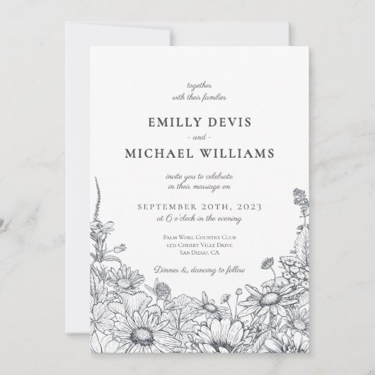 Invitation Mariage fleur sauvage classique élégant (Devant)