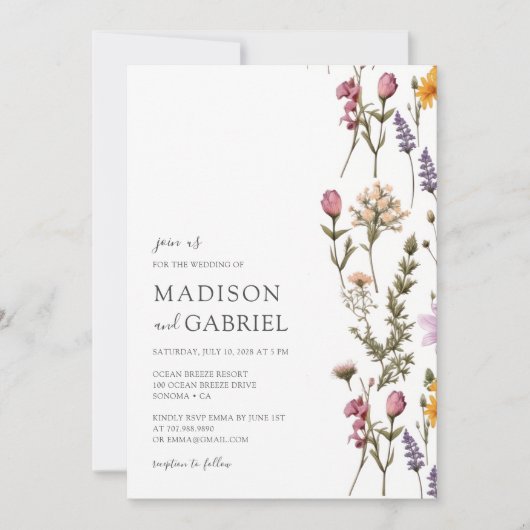 Invitation Mariage Fleur sauvage coloré (Devant)