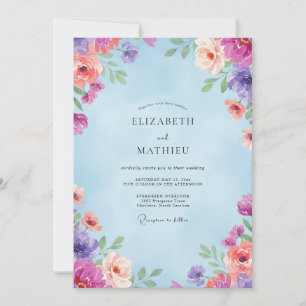 Invitation Mariage Fleur Sauvage Corail Assourdi Magenta