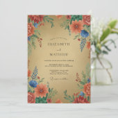 Invitation Mariage Fleur Sauvage Corail Doré (Debout devant)