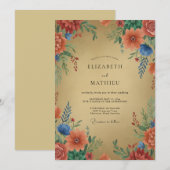Invitation Mariage Fleur Sauvage Corail Doré (Devant / Derrière)