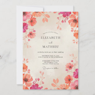 Invitation Mariage Fleur Sauvage Corail Magenta