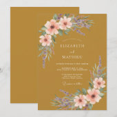 Invitation Mariage Fleur Sauvage Corail Moutarde (Devant / Derrière)