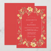 Invitation Mariage Fleur Sauvage Corail Or (Devant / Derrière)
