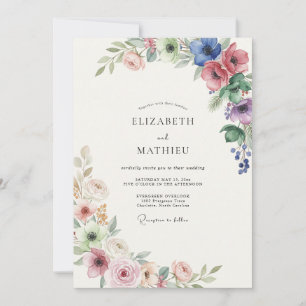 Invitation Mariage Fleur Sauvage Corail Pervenche